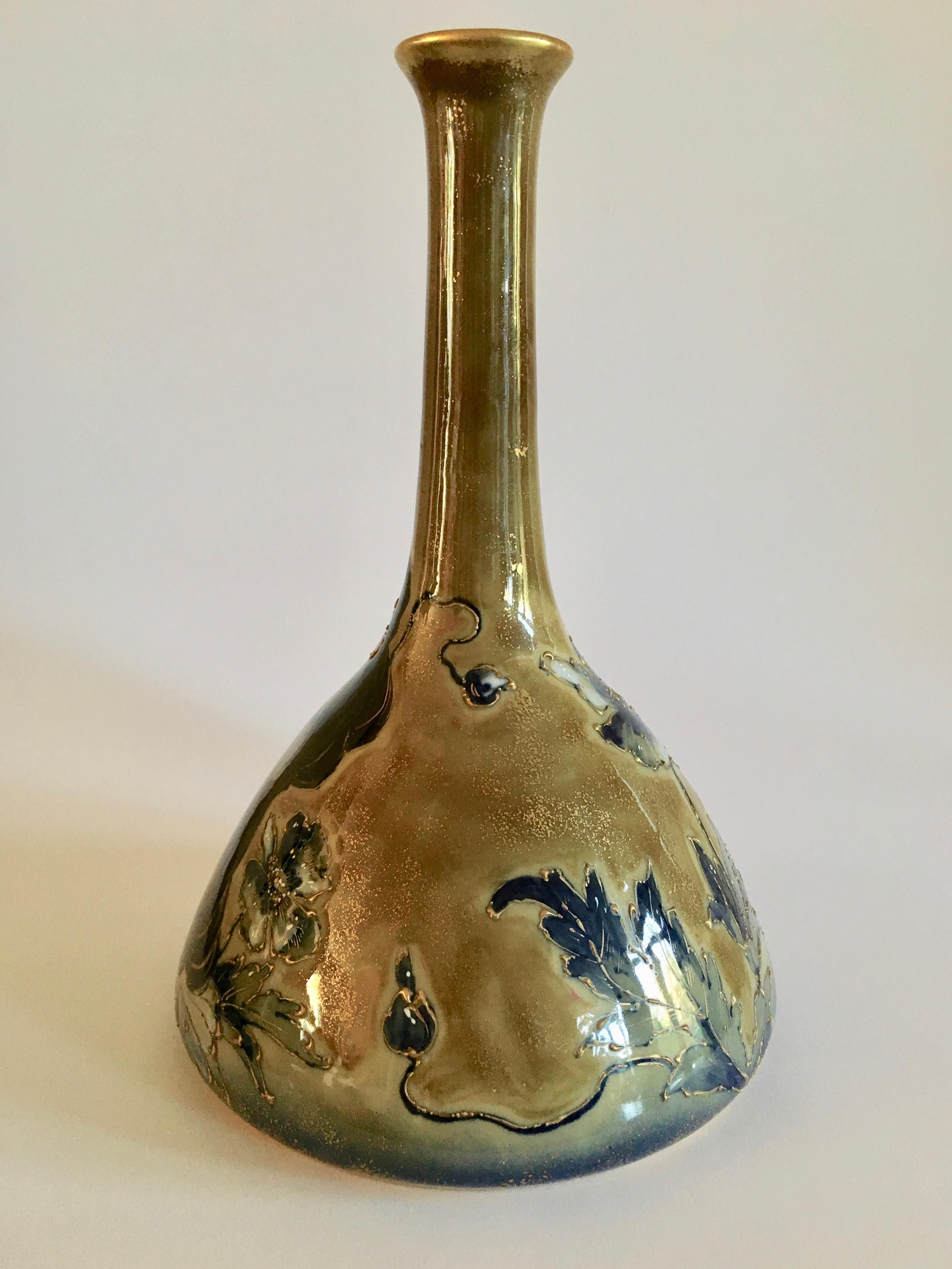 Art Nouveau Set Vases Enameled Amphora Porcelain Riessner Stellenmacher, 1900 For Sale 1