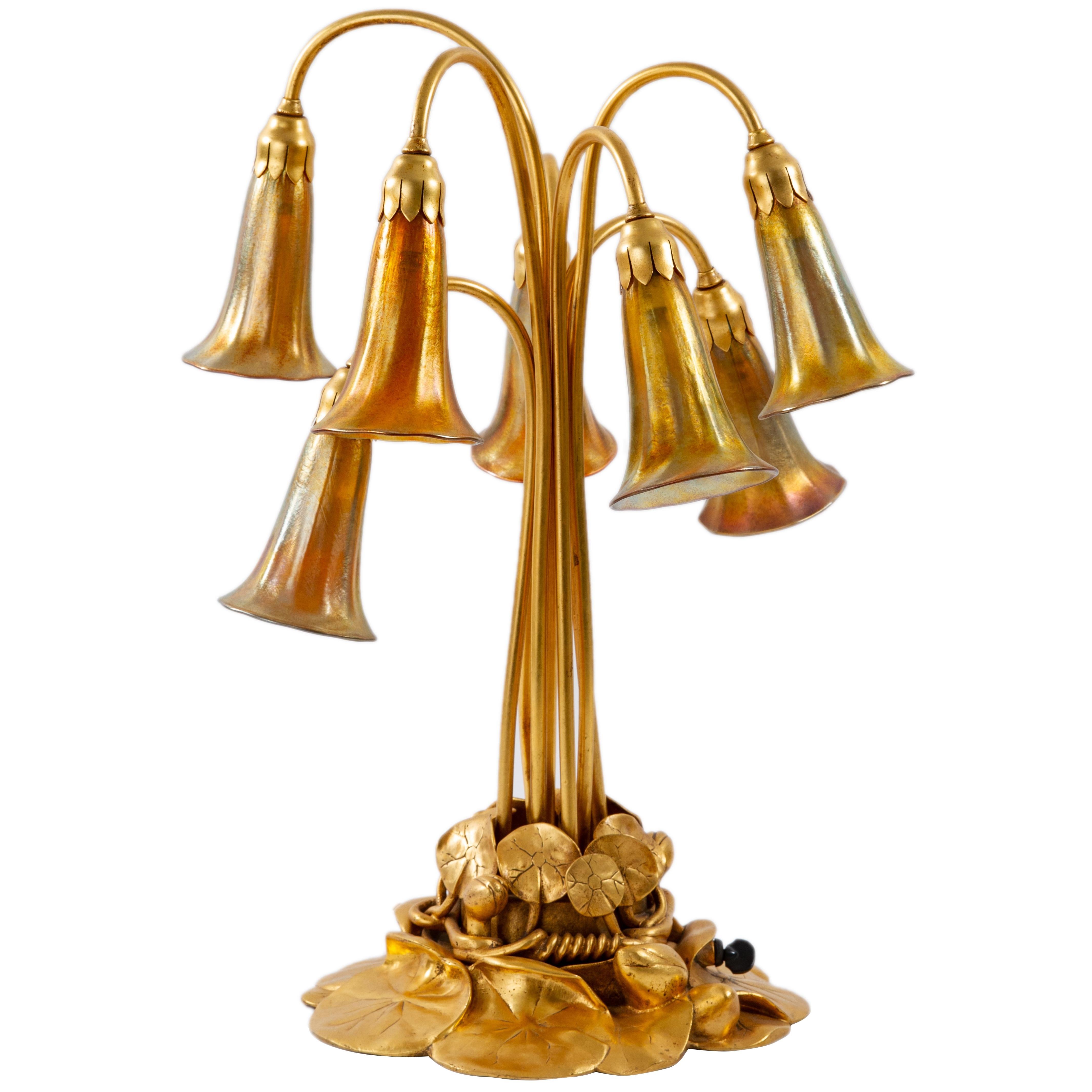 Art Nouveau Seven-Light Lily Table Lamp by Tiffany Studios