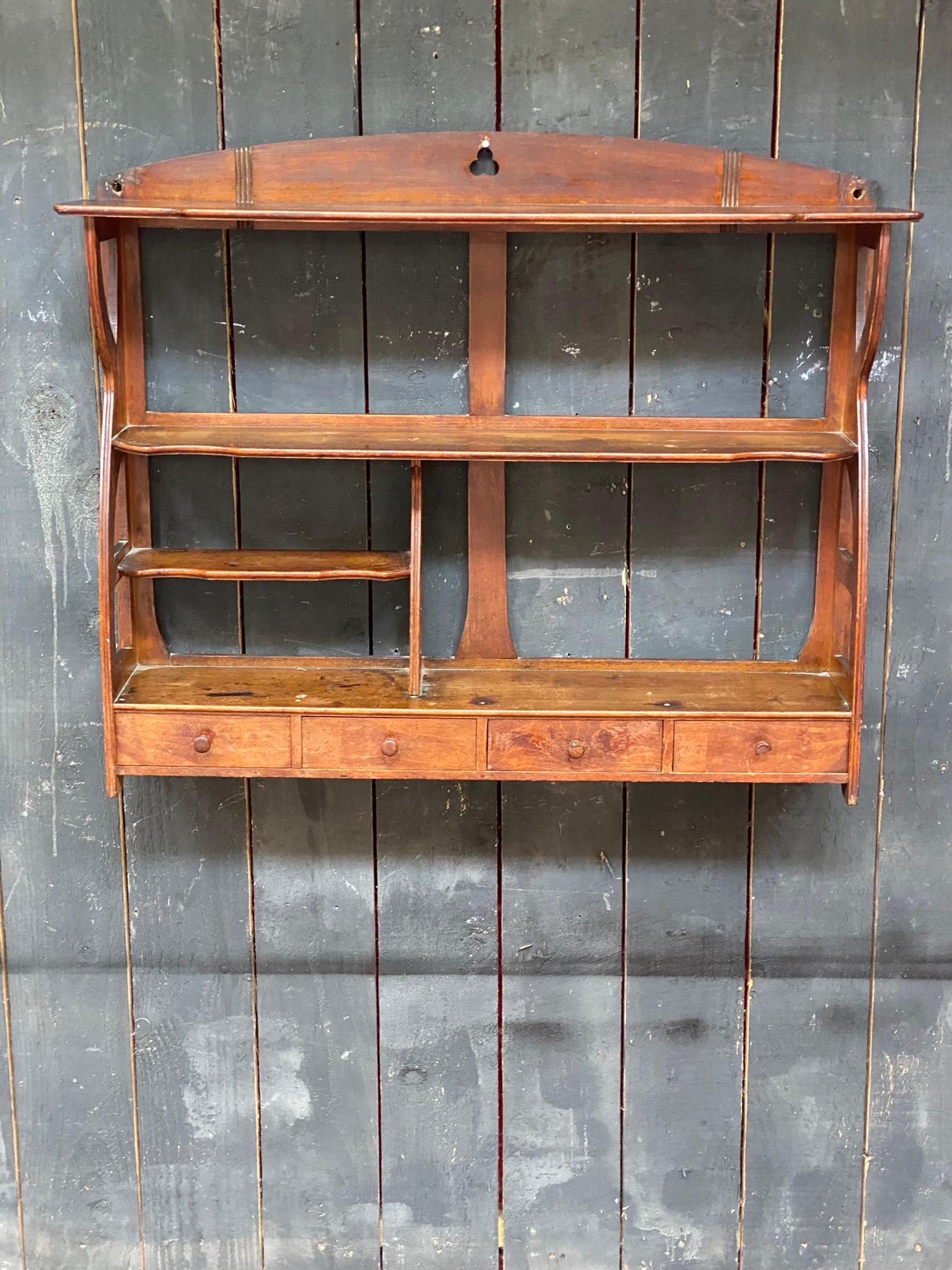 Art Nouveau shelf in stained beech circa 1900 opens with 3 drawers  For Sale 5