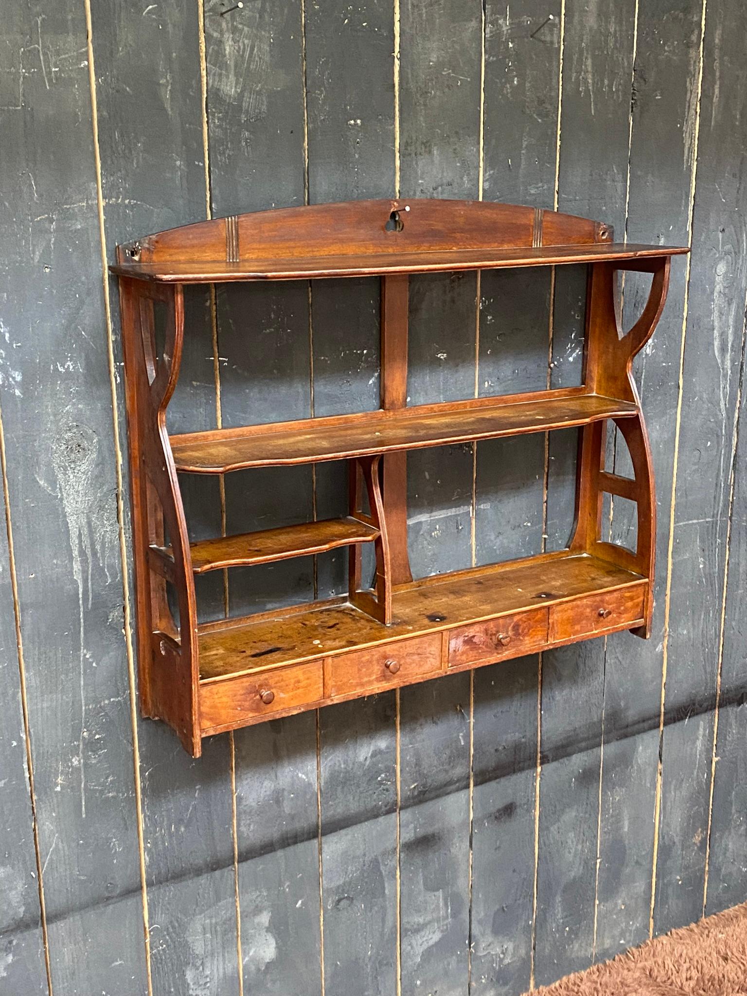 Art Nouveau shelf in stained beech circa 1900 opens with 3 drawers  For Sale 6