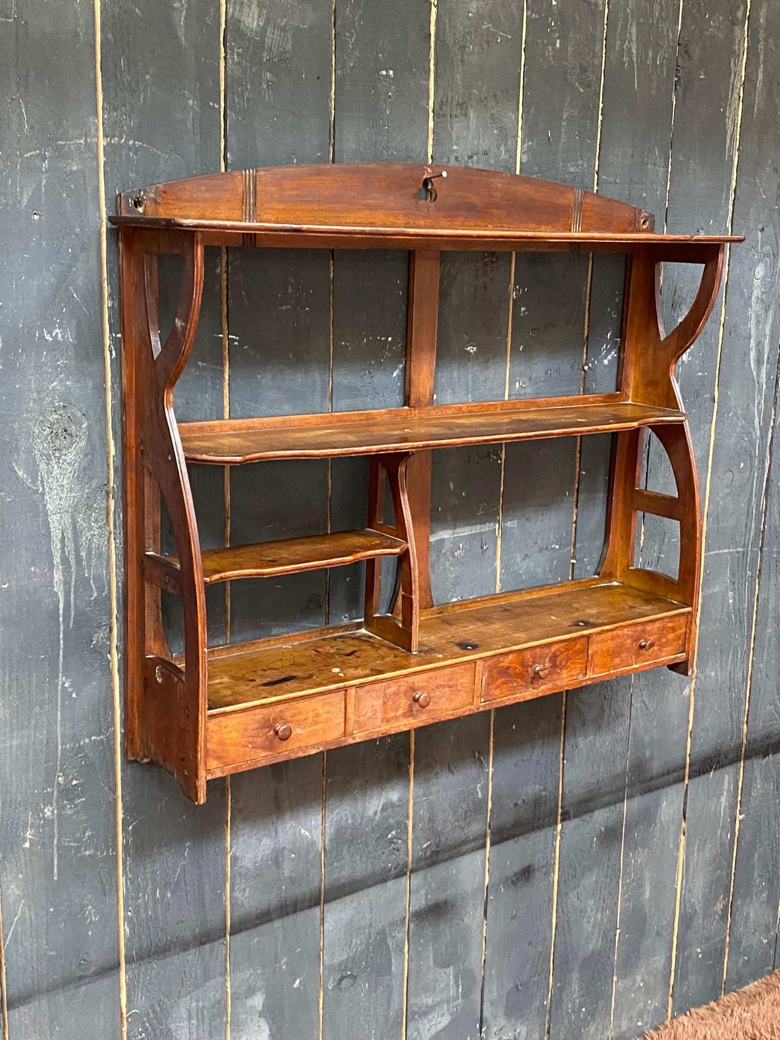Art Nouveau shelf in stained beech circa 1900 opens with 3 drawers  For Sale 7