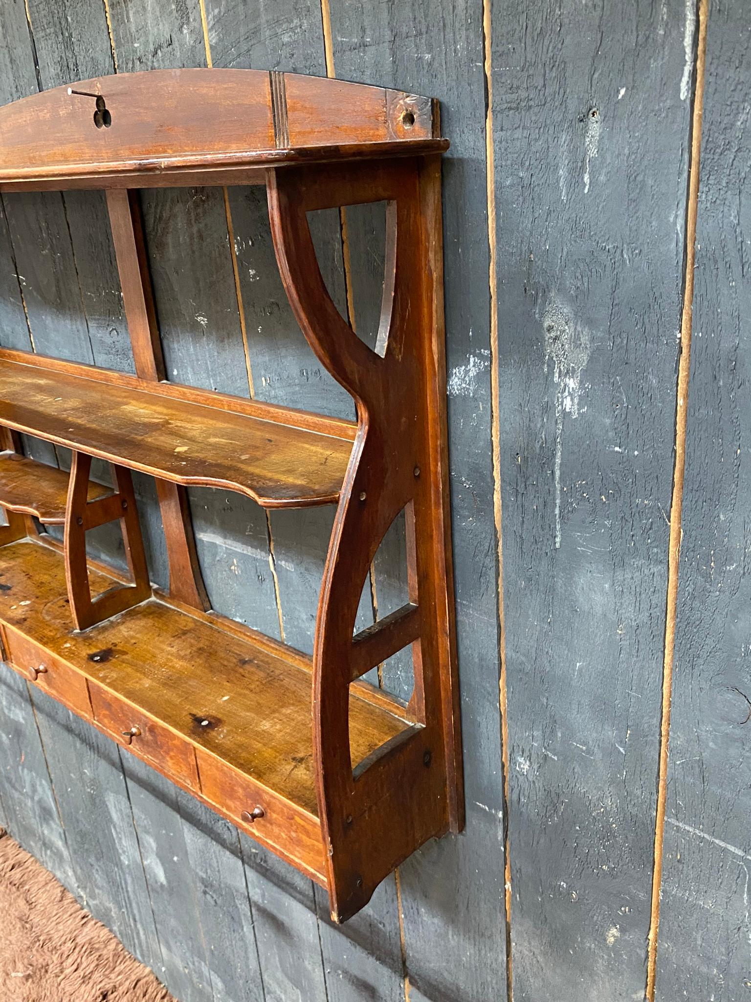 Art Nouveau shelf in stained beech circa 1900 opens with 3 drawers  In Good Condition For Sale In Saint-Ouen, FR
