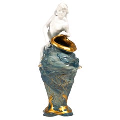 Vase Art Nouveau avec nymphes, Max Hiller pour Rosenthal, Kronach, 1898-1900