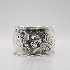 Bague serviette Art Nouveau Shiebler en argent sterling avec chérubin ailé