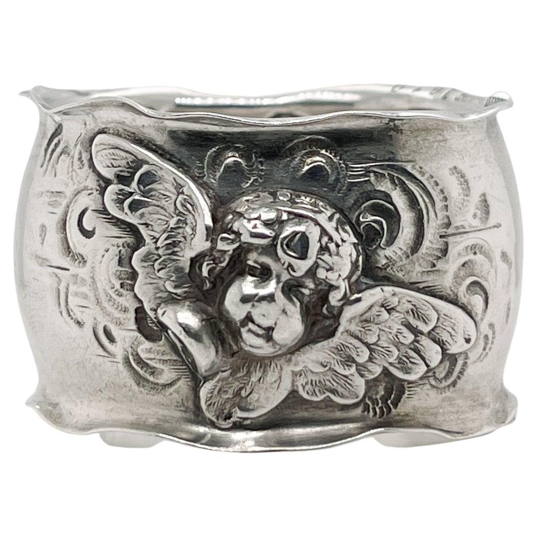 Art Nouveau Shiebler Sterling Silver Napkin Ring with Winged Cherub
