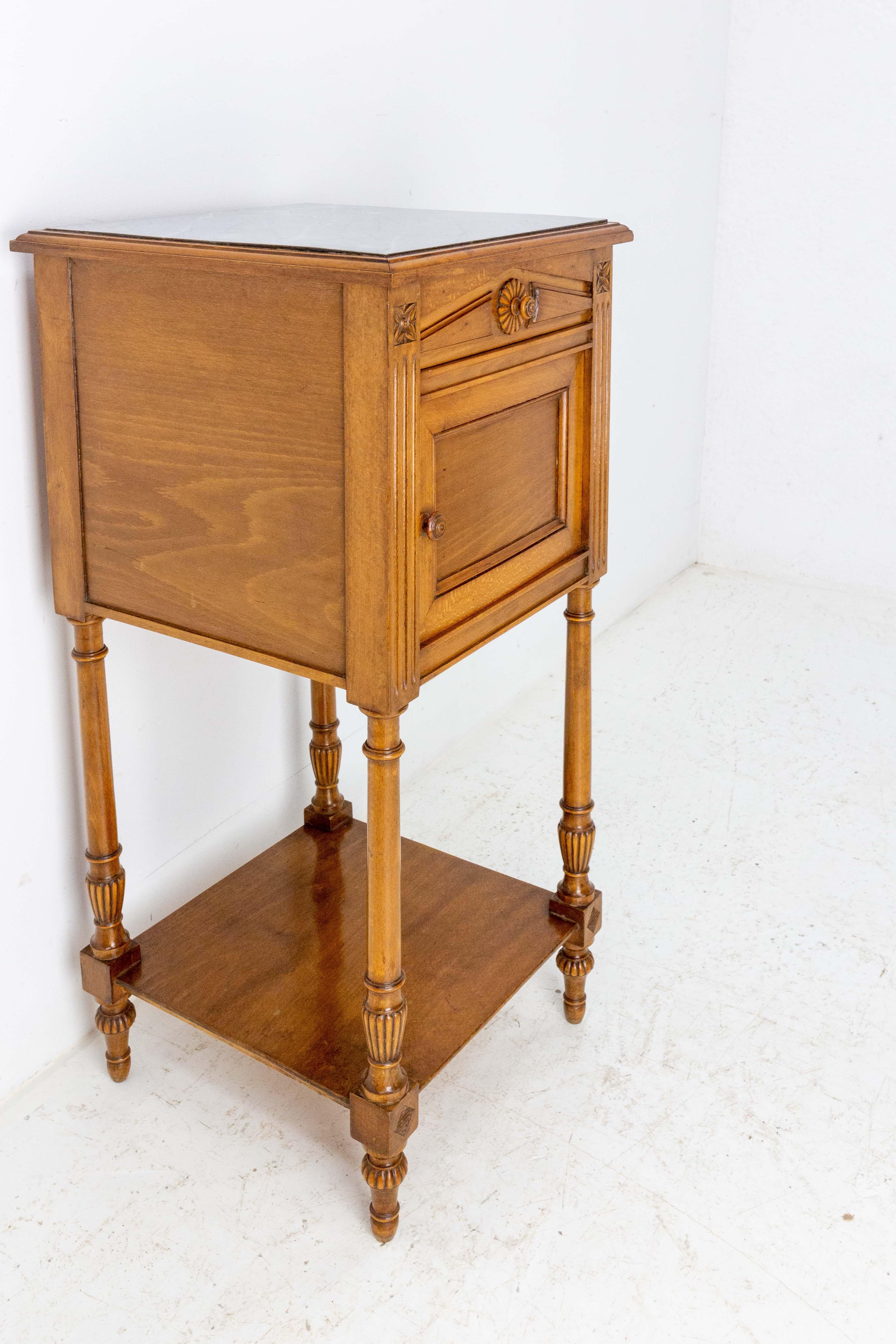 Art Nouveau Side Cabinet Nightstand French Bedside Table Marble Top, circa 1910 In Good Condition For Sale In Labrit, Landes