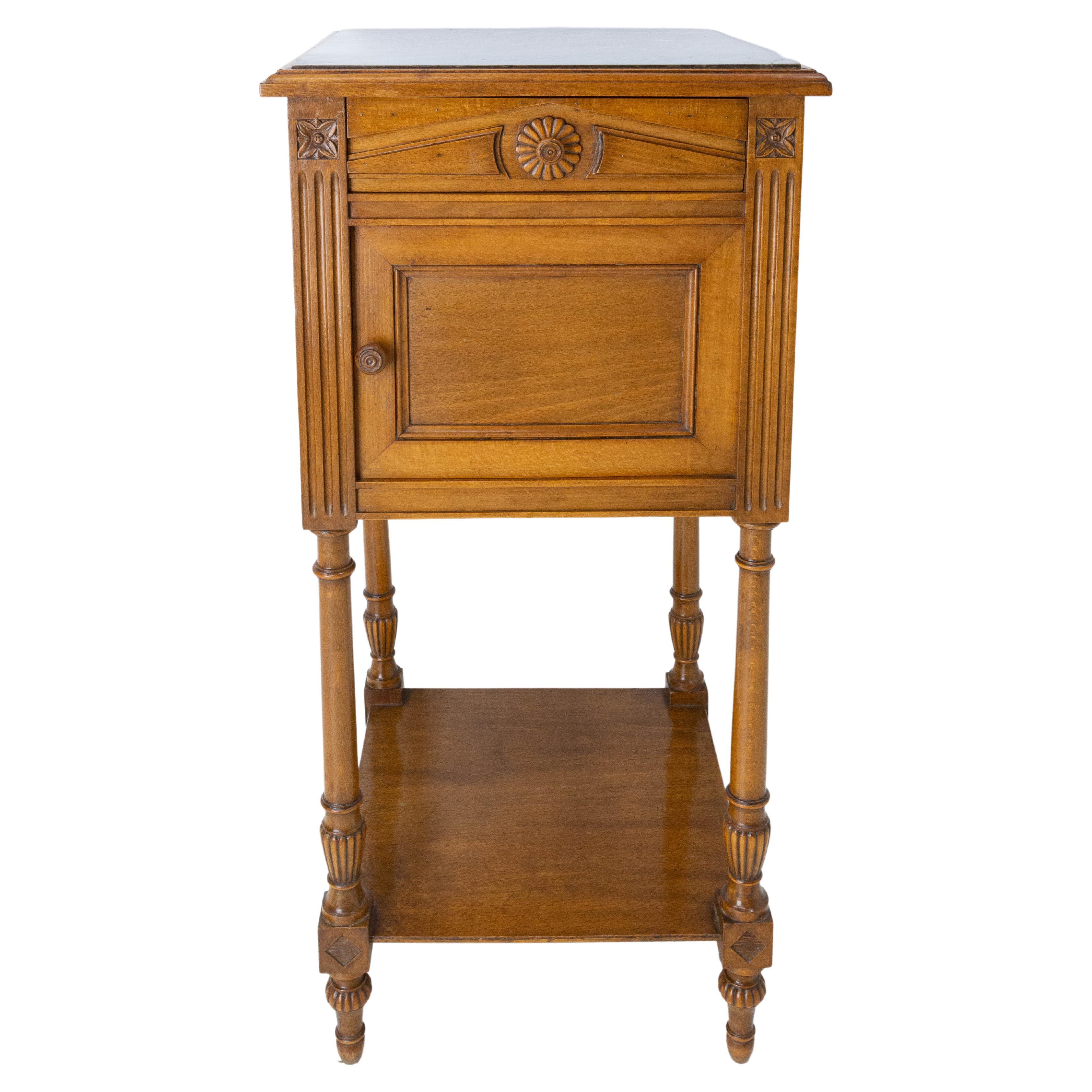Art Nouveau Side Cabinet Nightstand French Bedside Table Marble Top, circa 1910
