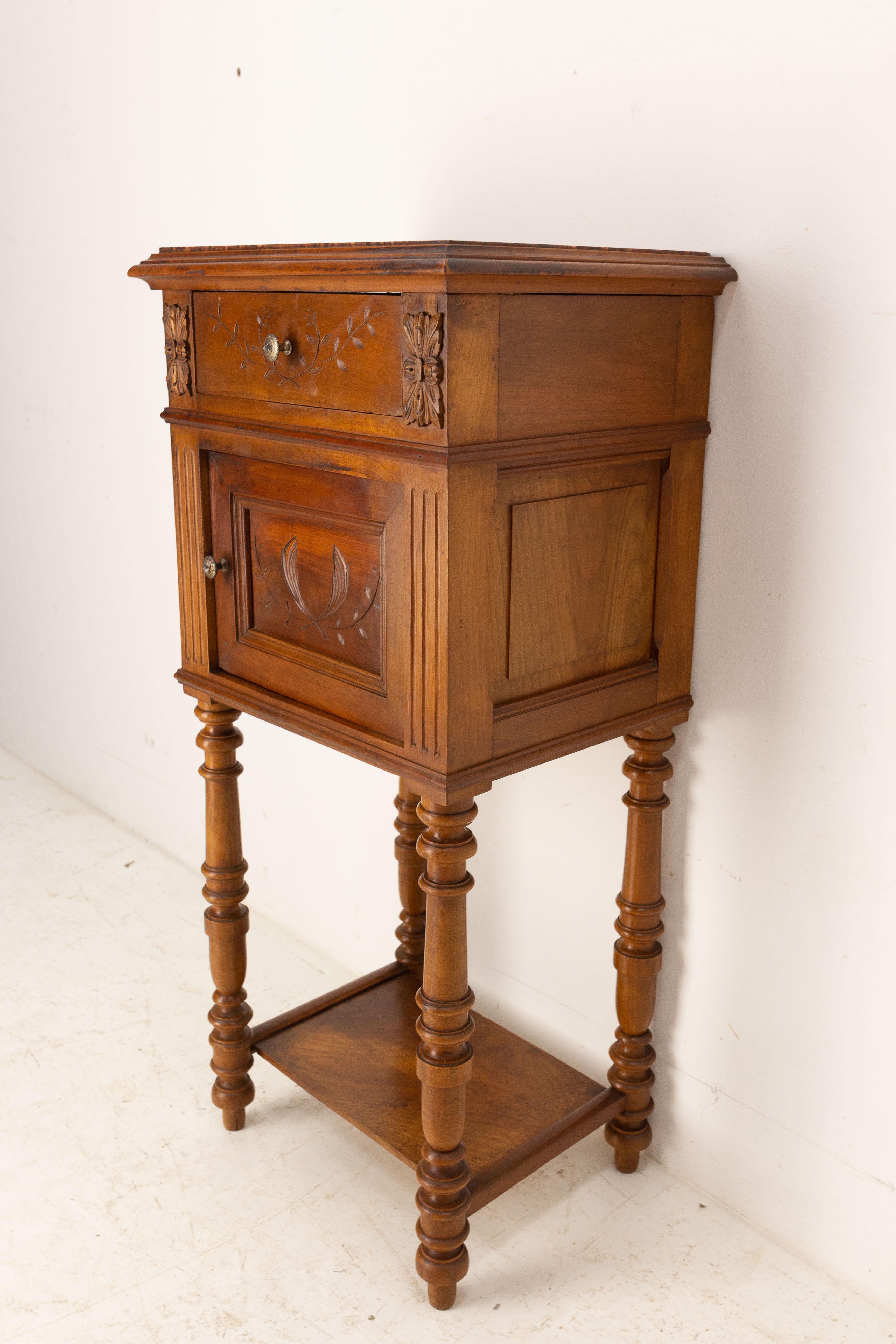 Art Nouveau Side Cabinet Nightstand French Bedside Table Red Marble, C. 1900 In Good Condition In Labrit, Landes
