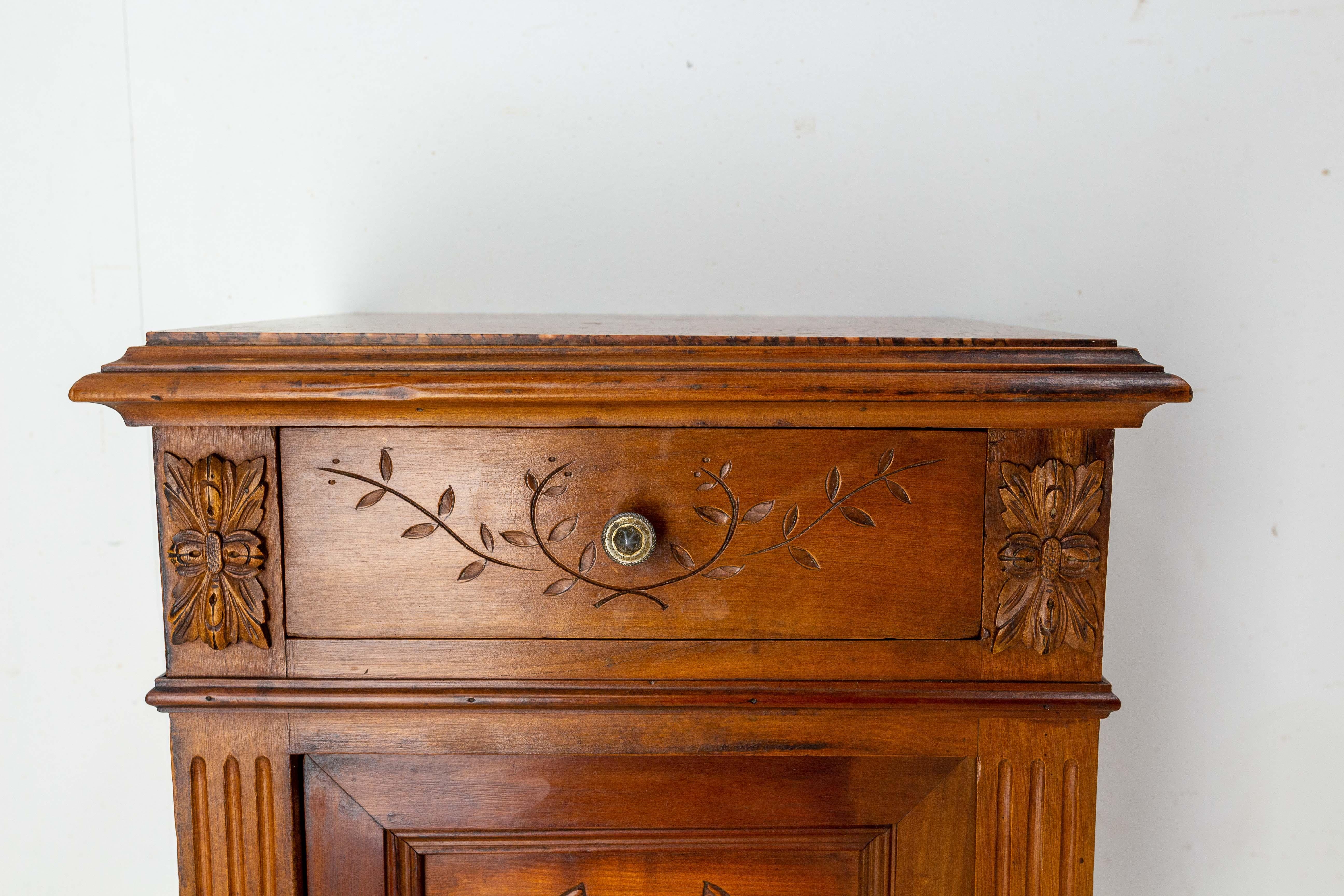 20th Century Art Nouveau Side Cabinet Nightstand French Bedside Table Red Marble, C. 1900