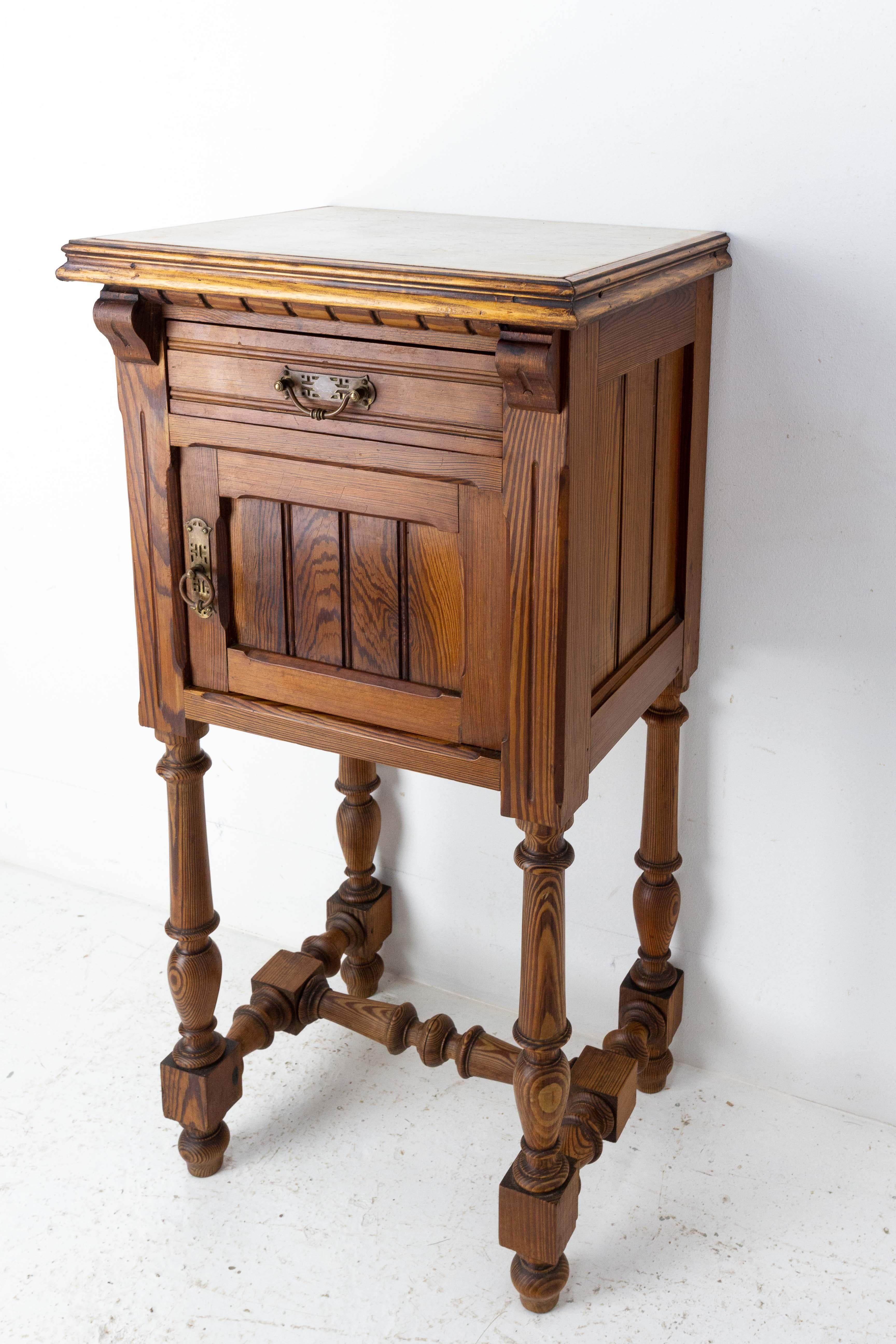 Art Nouveau Side Cabinet Nightstand French Bedside Table White Marble, C. 1910 In Good Condition For Sale In Labrit, Landes