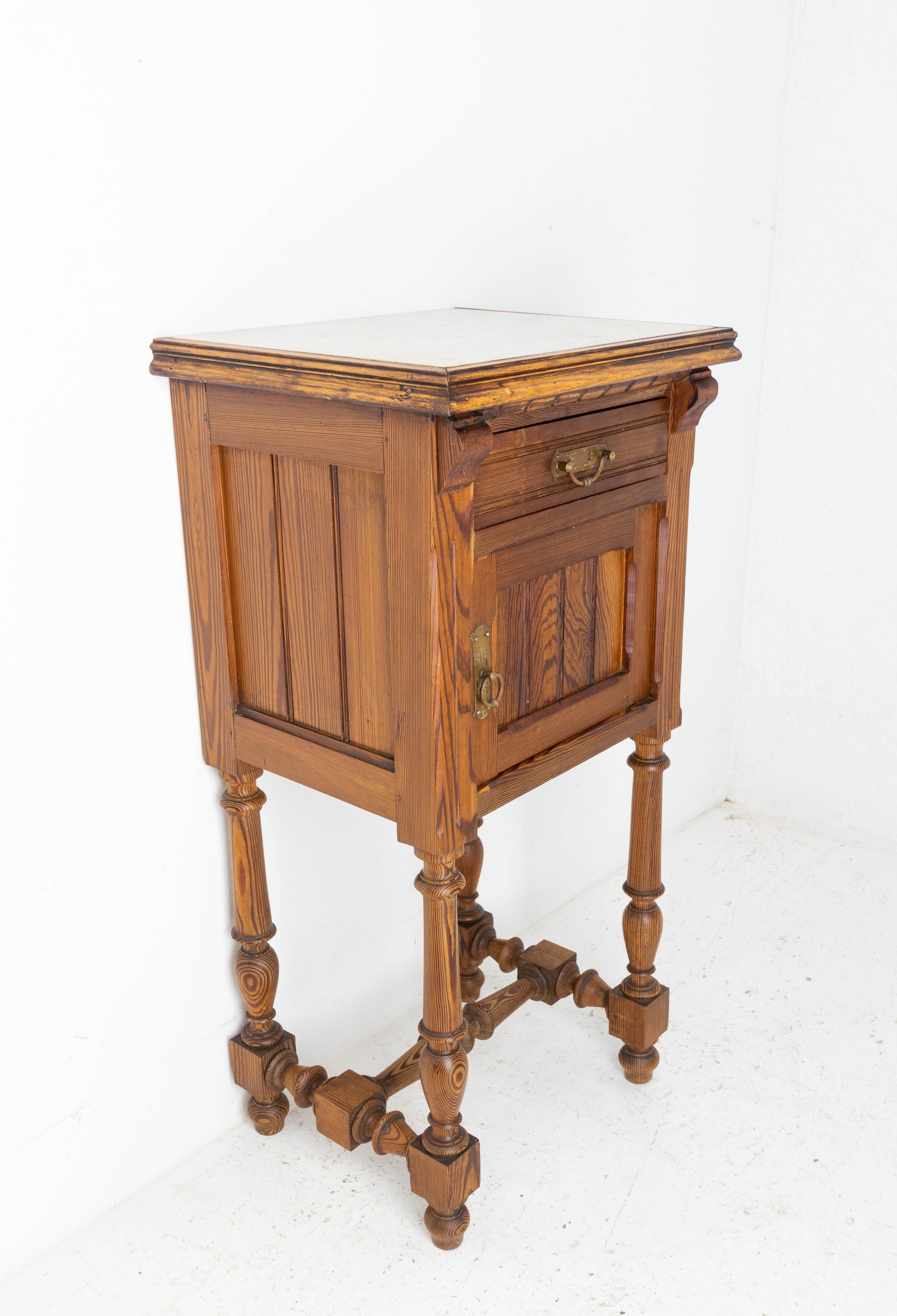 20th Century Art Nouveau Side Cabinet Nightstand French Bedside Table White Marble, C. 1910 For Sale