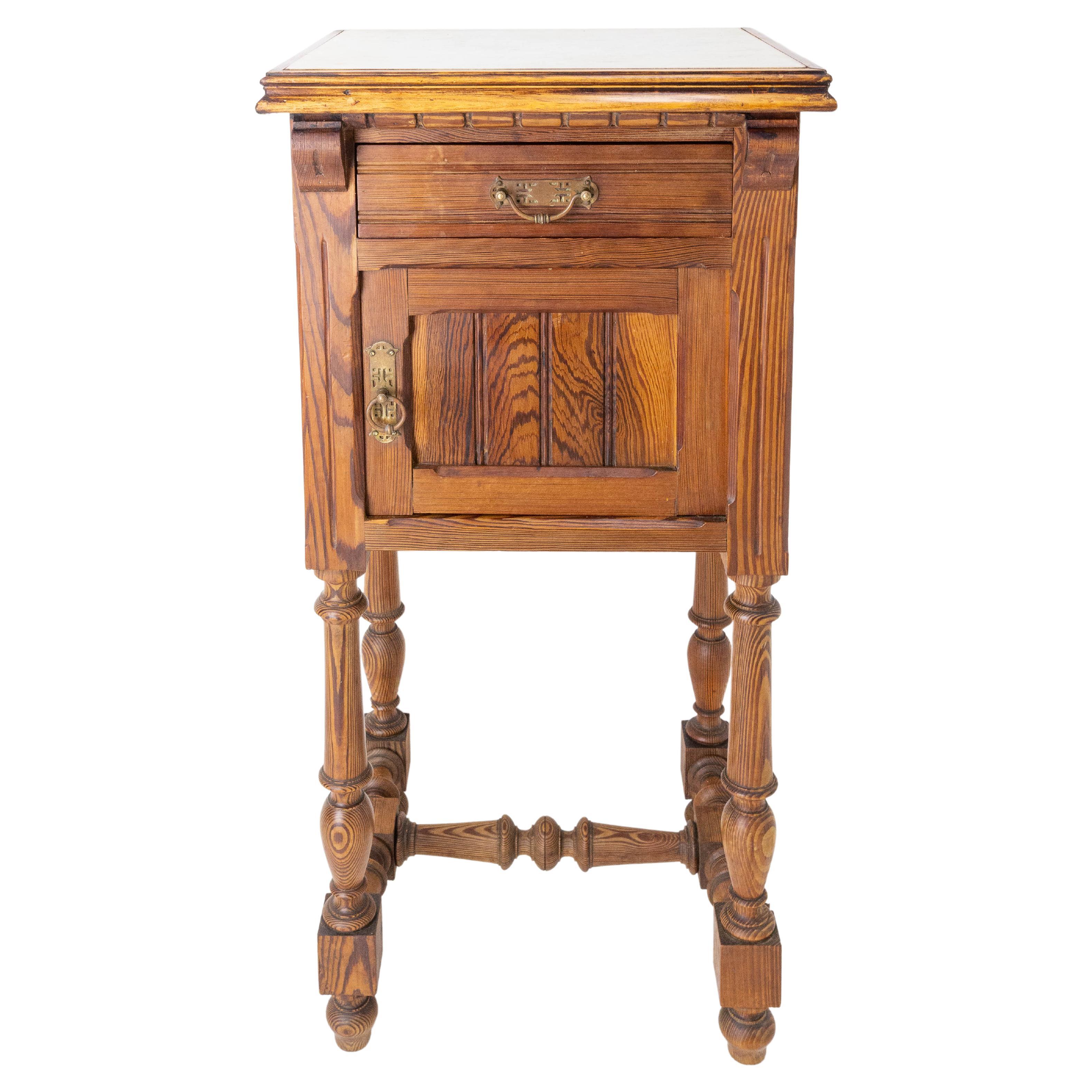 Art Nouveau Side Cabinet Nightstand French Bedside Table White Marble, C. 1910
