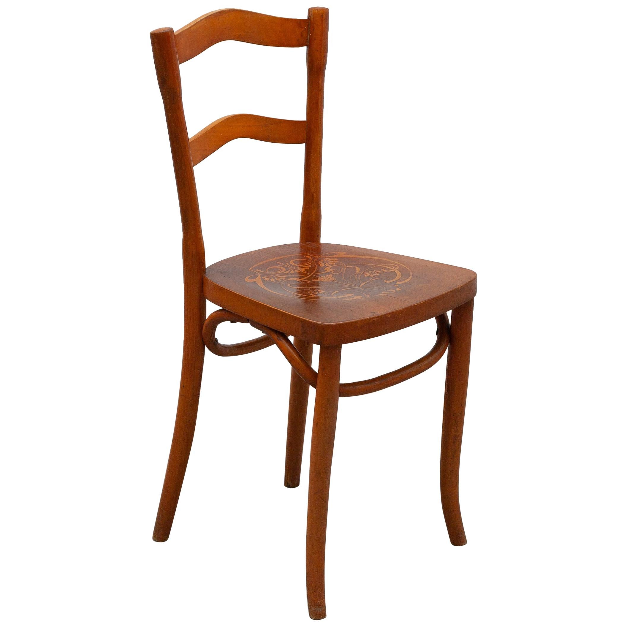 Jugendstil-Beistellstuhl:: entworfen von Thonet:: Österreich:: 1910