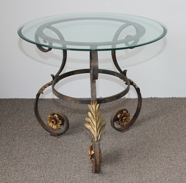 Art Nouveau Italian Glass Table top with Iron frame Indoor or Outdoor In Good Condition For Sale In North Hollywood, CA