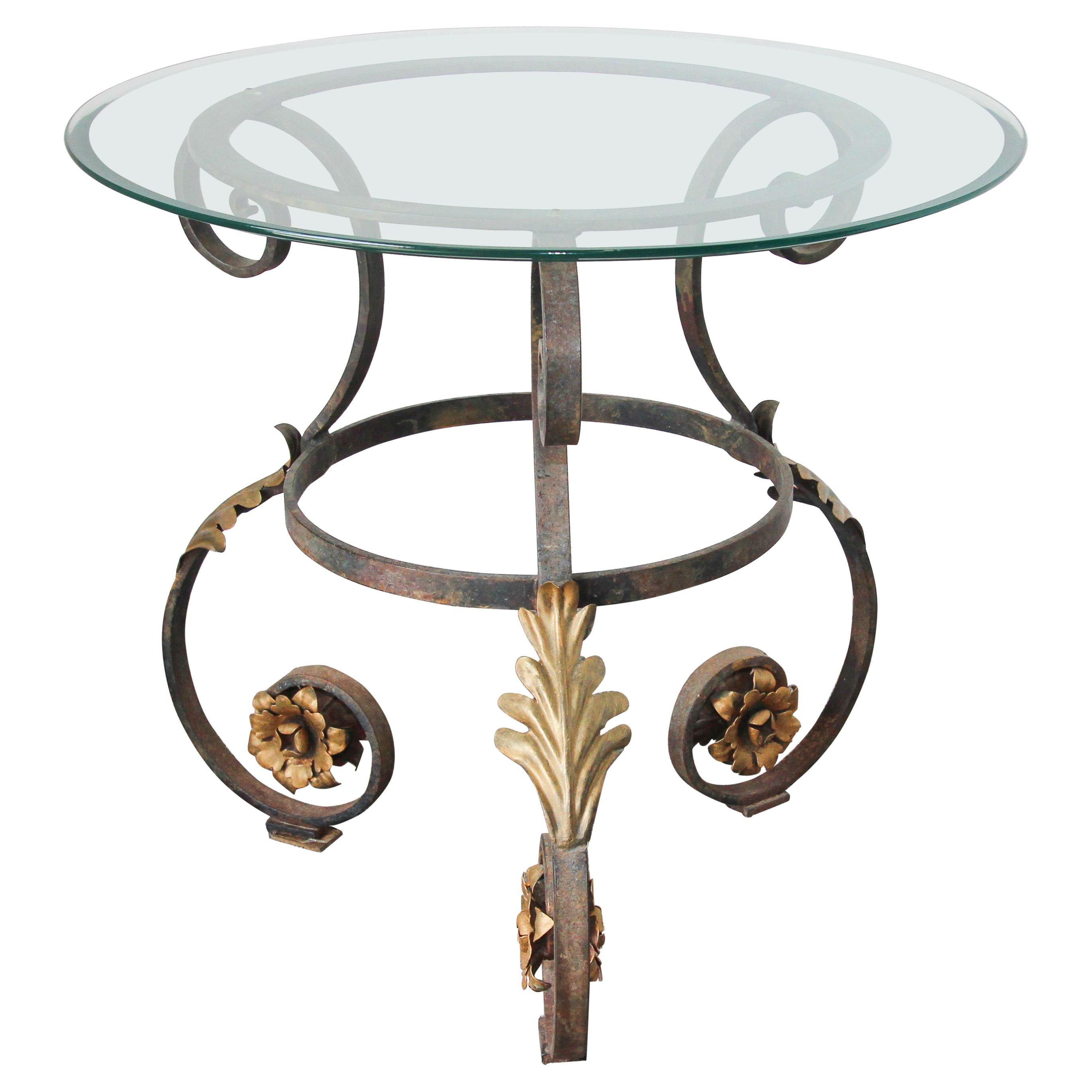 Plateau de table en verre italien Art Nouveau avec cadre en fer pour l'intérieur ou l'extérieur en vente