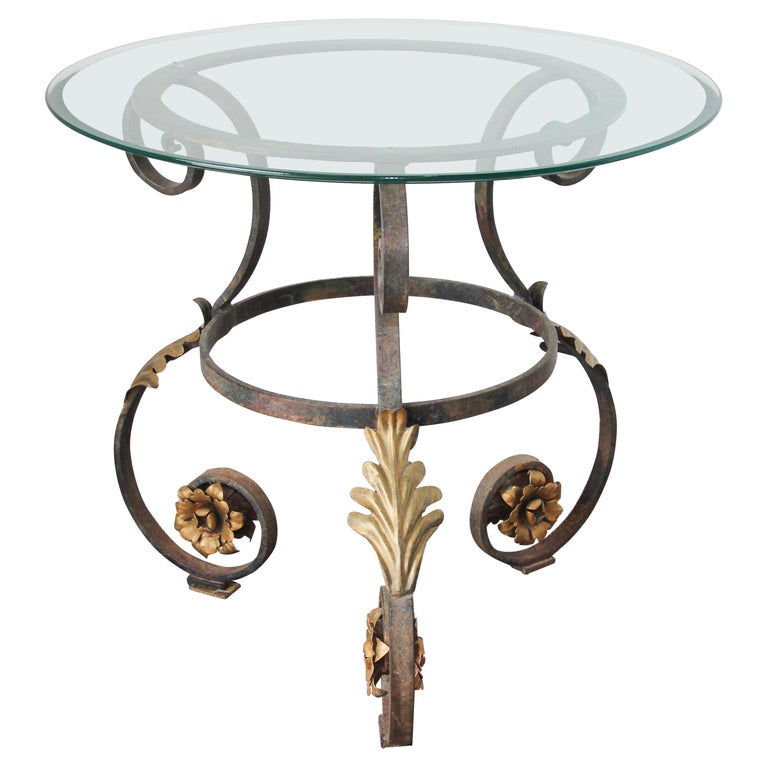 Art Nouveau Italian Glass Table top with Iron frame Indoor or Outdoor For Sale