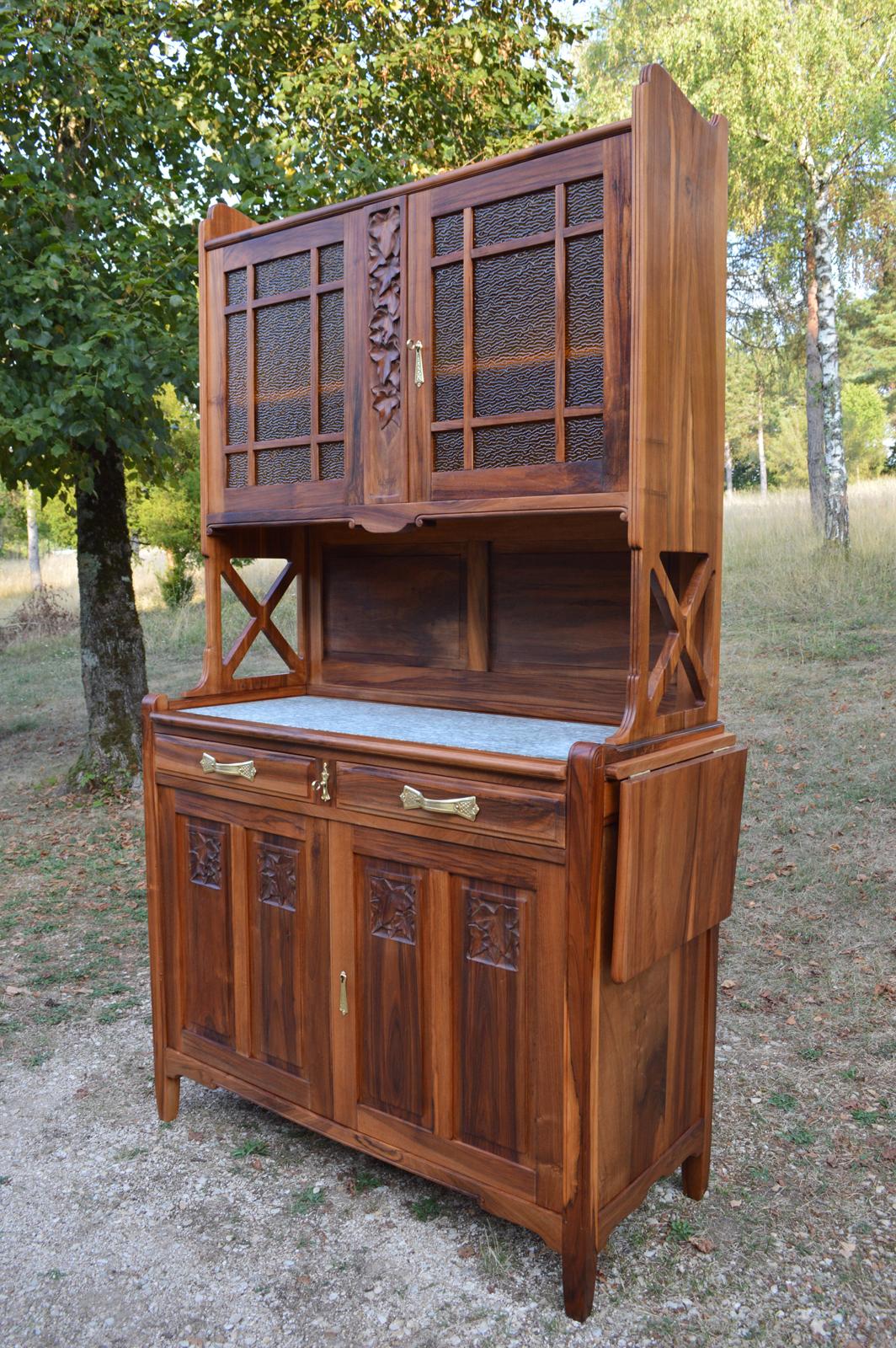 French Art Nouveau Sideboard by La Ruche in Carved Cherry Wood, France, 1911