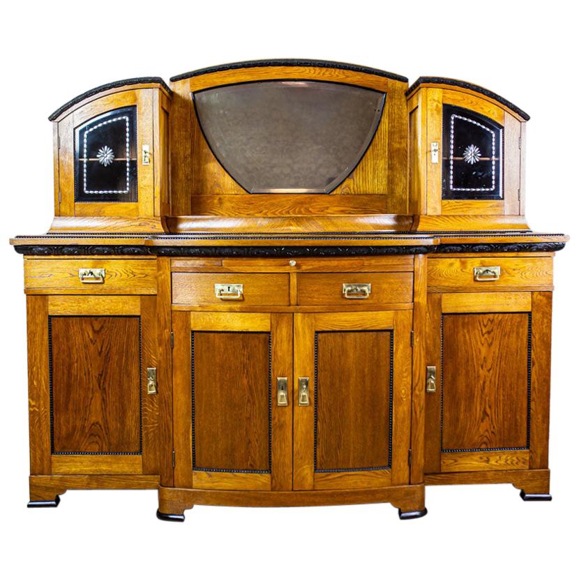 Art Nouveau Sideboard Veneered with Oak, the Turn of the 19th and 20th Century For Sale