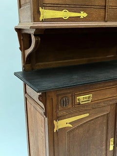 Art Nouveau Sideboard in Oak and Brass, Gustave Serrurier Bovy Style, circa 1900