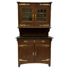 Art Nouveau Sideboard in Oak and Brass, Gustave Serrurier Bovy Style, circa 1900