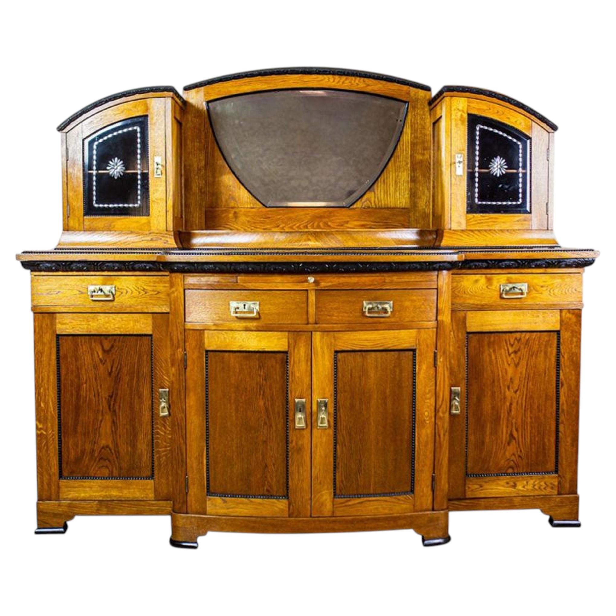 Art Nouveau Sideboard Veneered with Oak, the Turn of the 19th and 20th Century