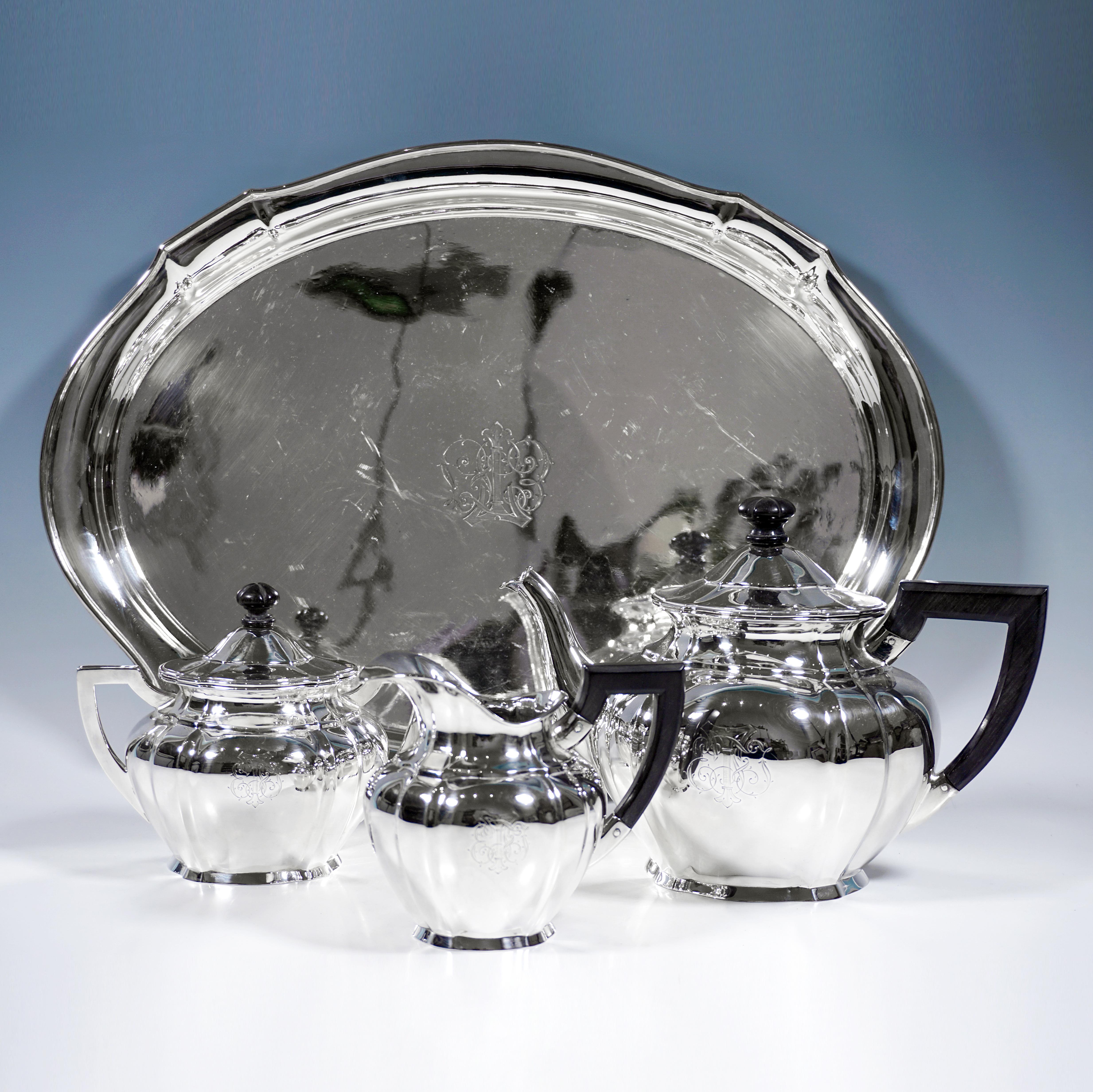 Juego de té Art Nouveau de plata de 4 piezas de Weinranck & Schmidt, Hanau Alemania, c 1910 Hecho a mano en venta
