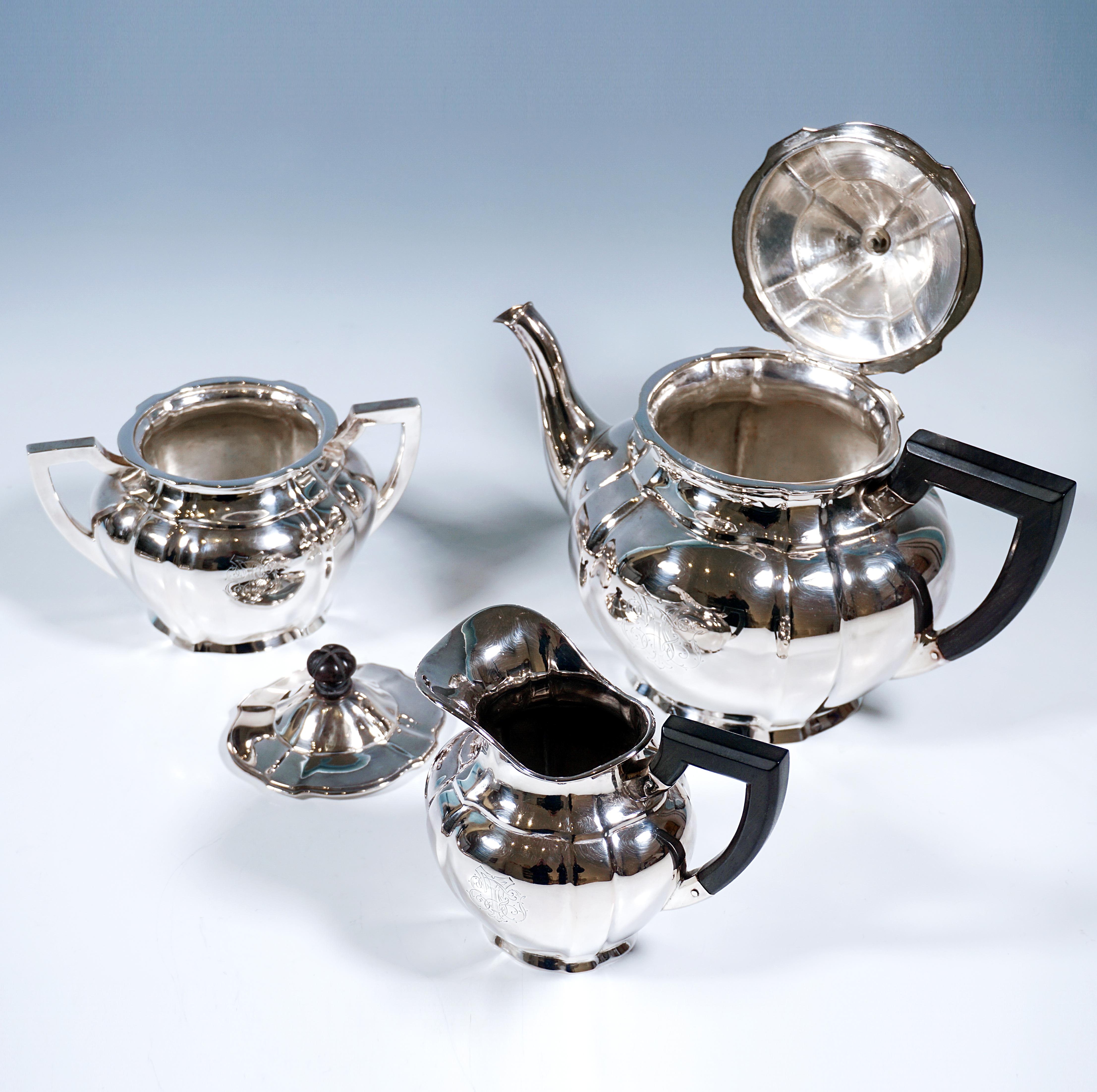 Juego de té Art Nouveau de plata de 4 piezas de Weinranck & Schmidt, Hanau Alemania, c 1910 en Bueno estado para la venta en Vienna, AT