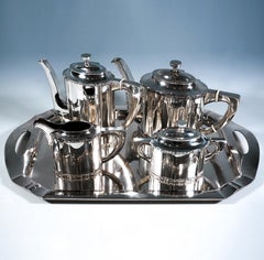 Art Nouveau Silver 5-Piece Coffee & Tea Set On Tray, Austria-Hungary, circa 1900