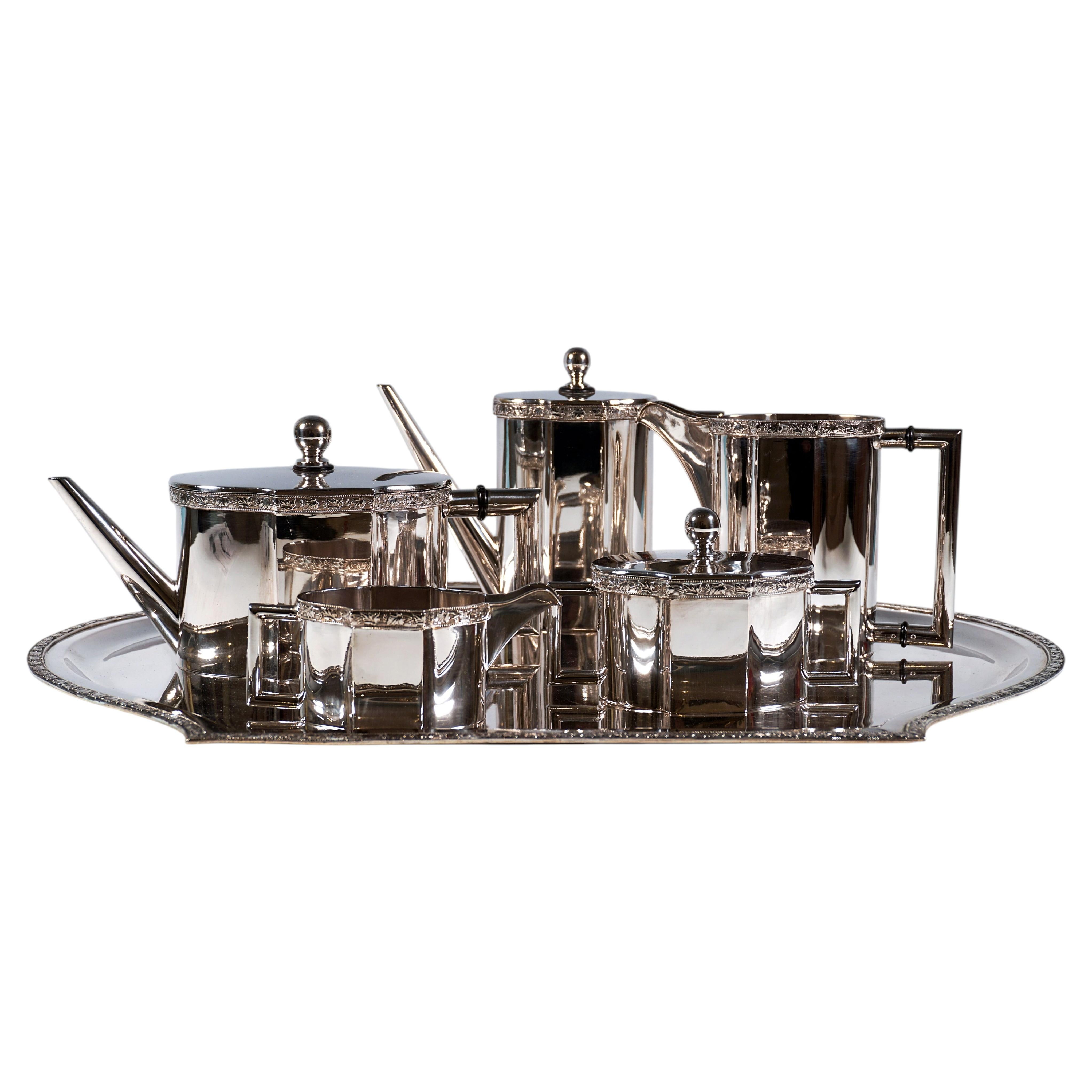 Art Nouveau Silver 6-Piece Coffee & Tea Set, Ludwig Politzer, Vienna, Circa 1900