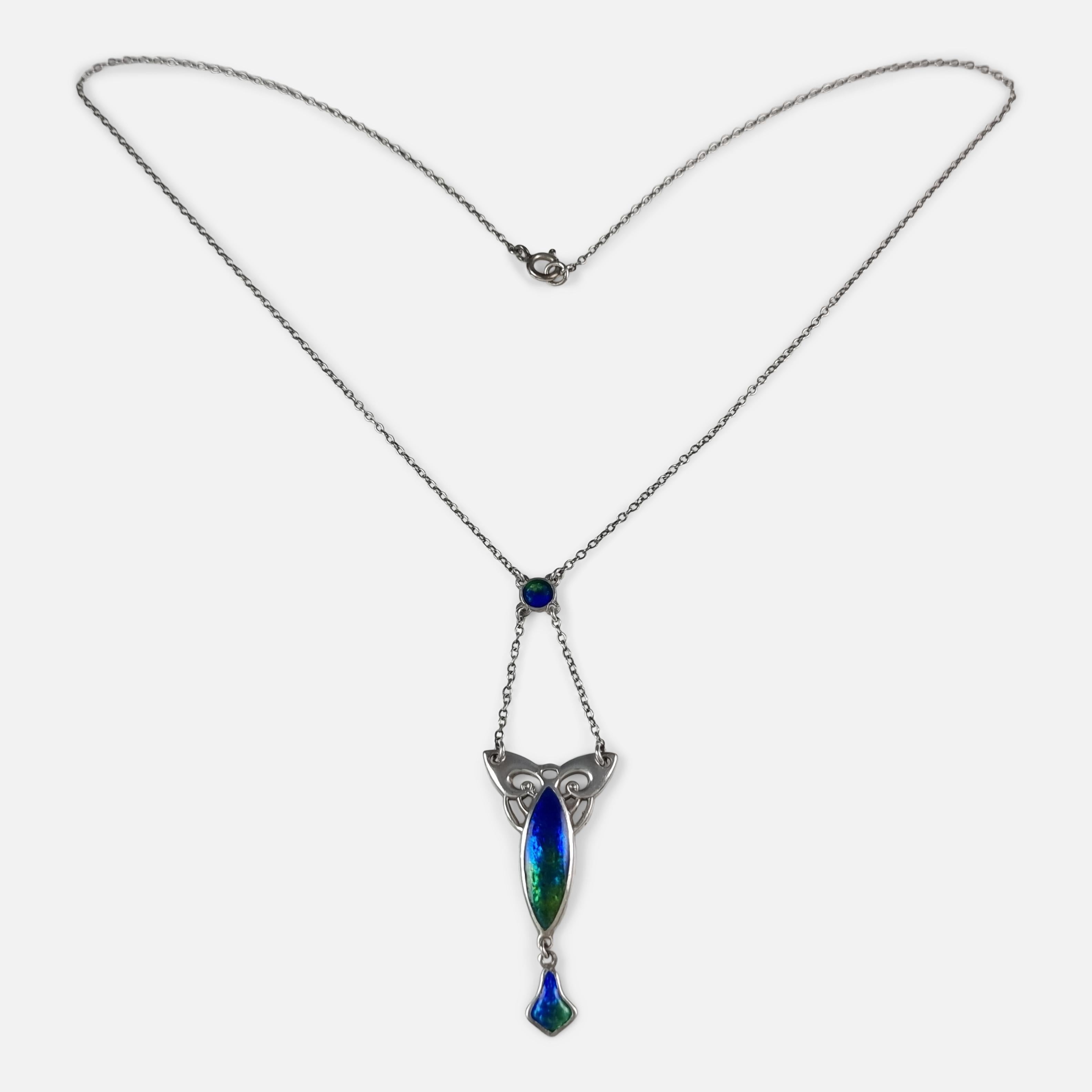 Art Nouveau Silver and Enamel Pendant Necklace, Charles Horner, 1909 8