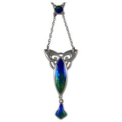 Jugendstil-Halskette mit Silber- und Emaille-Anhänger, Charles Horner, 1909