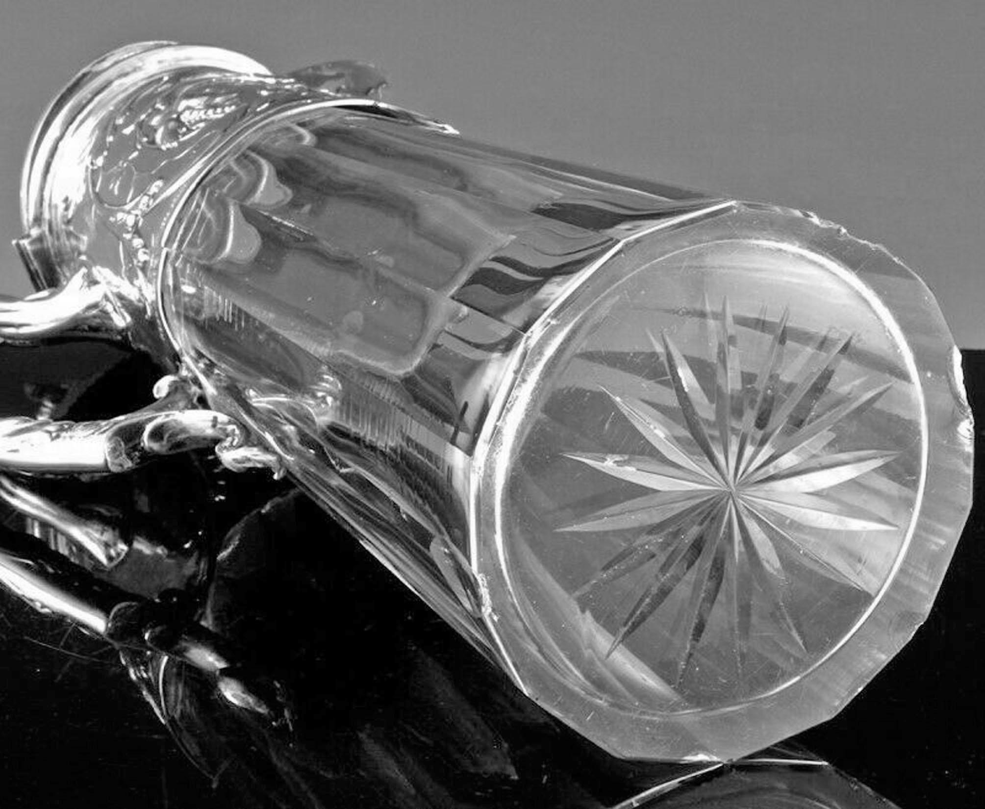 Art Nouveau Silver and Glass Claret Jug, Germany circa 1900 J. Mayers Sohne 1