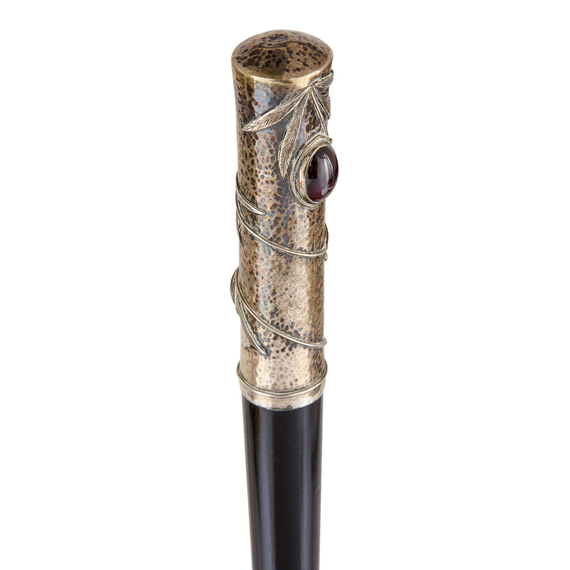 French Art Nouveau Silver and Glass Mounted Walking Stick For Sale