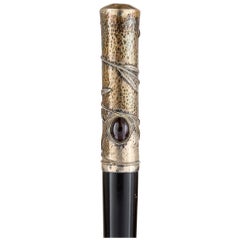 Bâton de marche Art Nouveau en argent et en verre