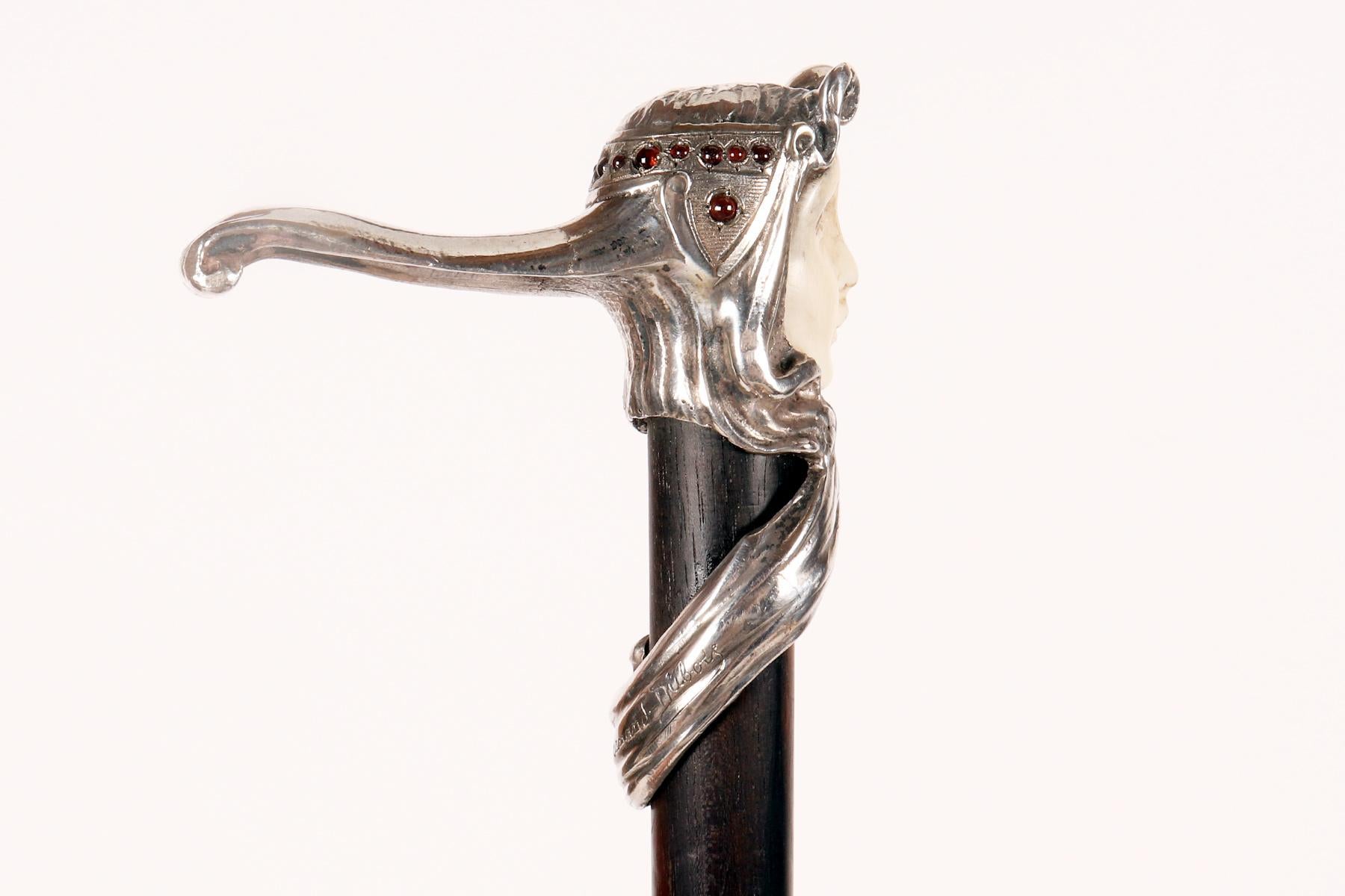 Bastón joya Art Nouveau de plata y marfil, Fernand Dubois, Bélgica 1900. en venta 4