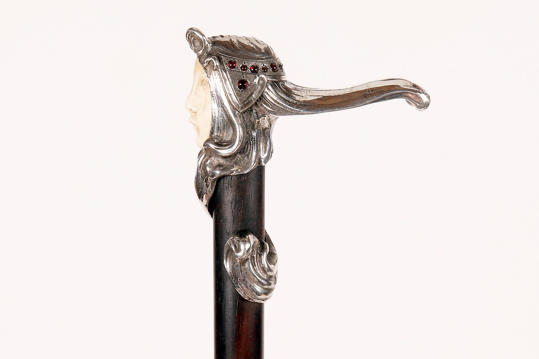 Bastón joya Art Nouveau de plata y marfil, Fernand Dubois, Bélgica 1900. en venta 5