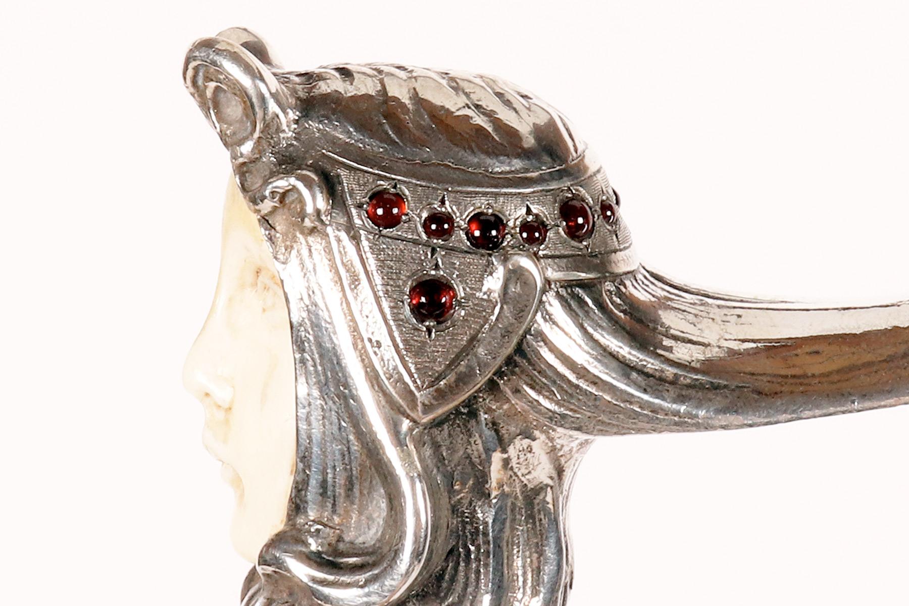 Bastón joya Art Nouveau de plata y marfil, Fernand Dubois, Bélgica 1900. en venta 7
