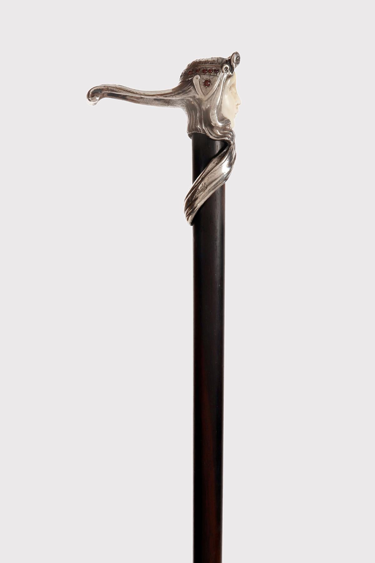 Bastón joya Art Nouveau de plata y marfil, Fernand Dubois, Bélgica 1900. Belga en venta