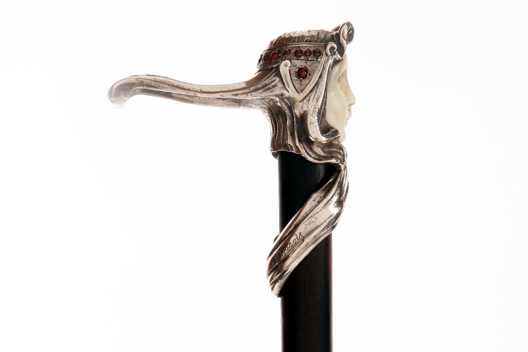Bastón joya Art Nouveau de plata y marfil, Fernand Dubois, Bélgica 1900. en Bueno estado para la venta en Milan, IT