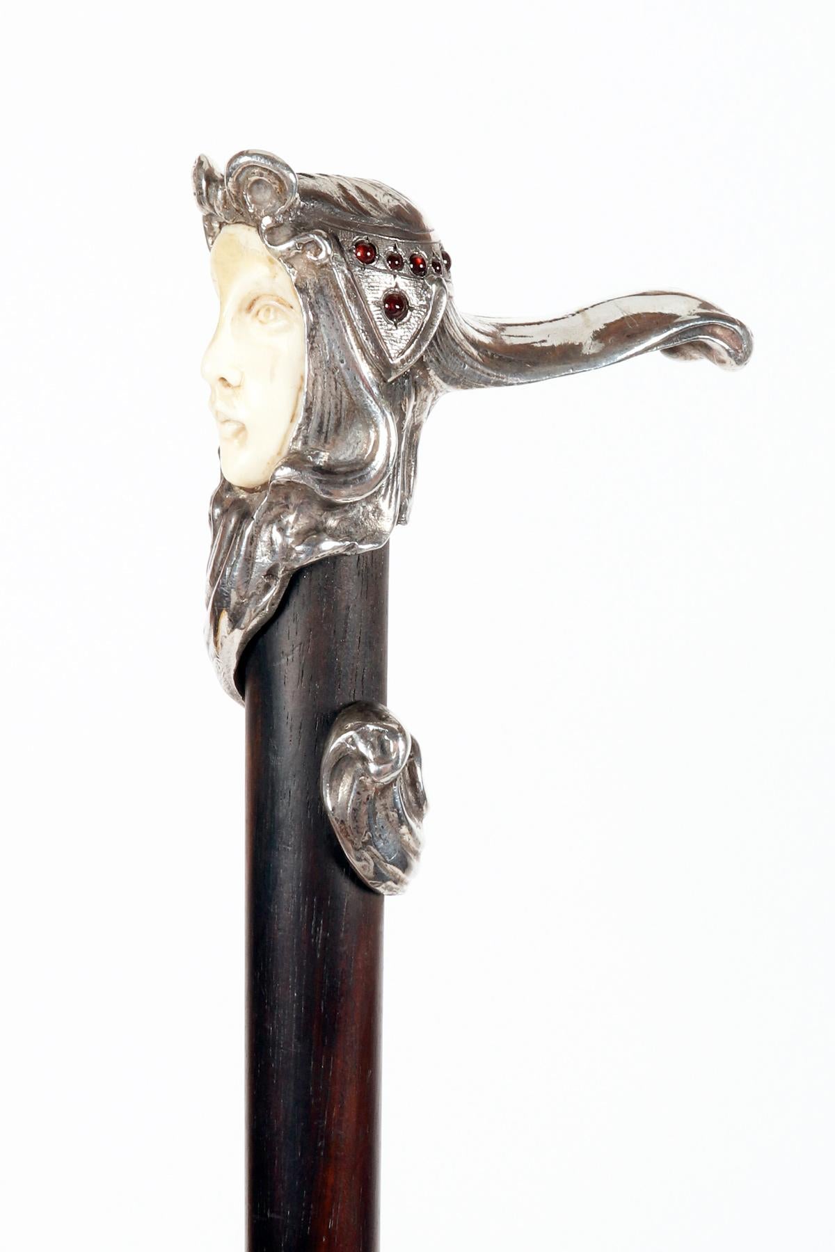 Bastón joya Art Nouveau de plata y marfil, Fernand Dubois, Bélgica 1900. Silver en venta