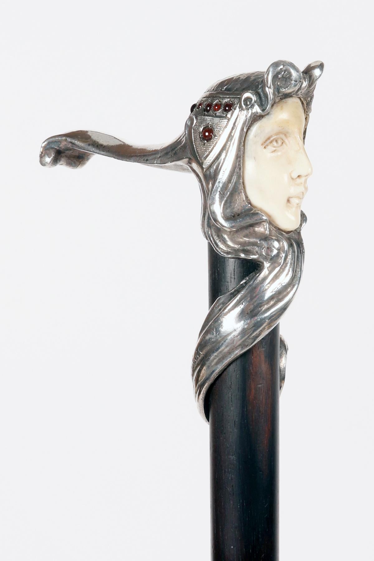 Bastón joya Art Nouveau de plata y marfil, Fernand Dubois, Bélgica 1900. en venta 1