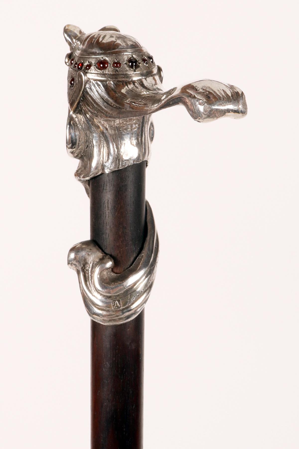 Bastón joya Art Nouveau de plata y marfil, Fernand Dubois, Bélgica 1900. en venta 2