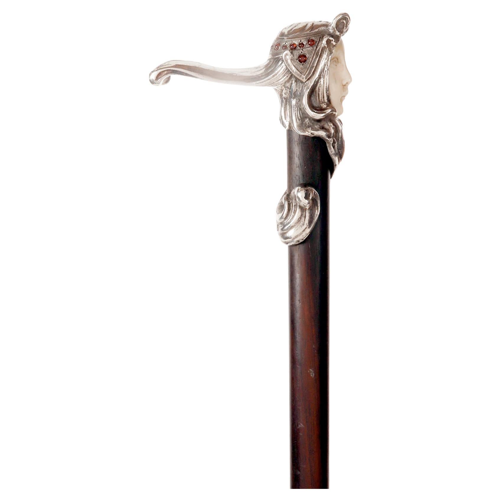 Art Nouveau Spazierstock aus Silber und Elfenbein, Fernand Dubois, Belgien 1900.
