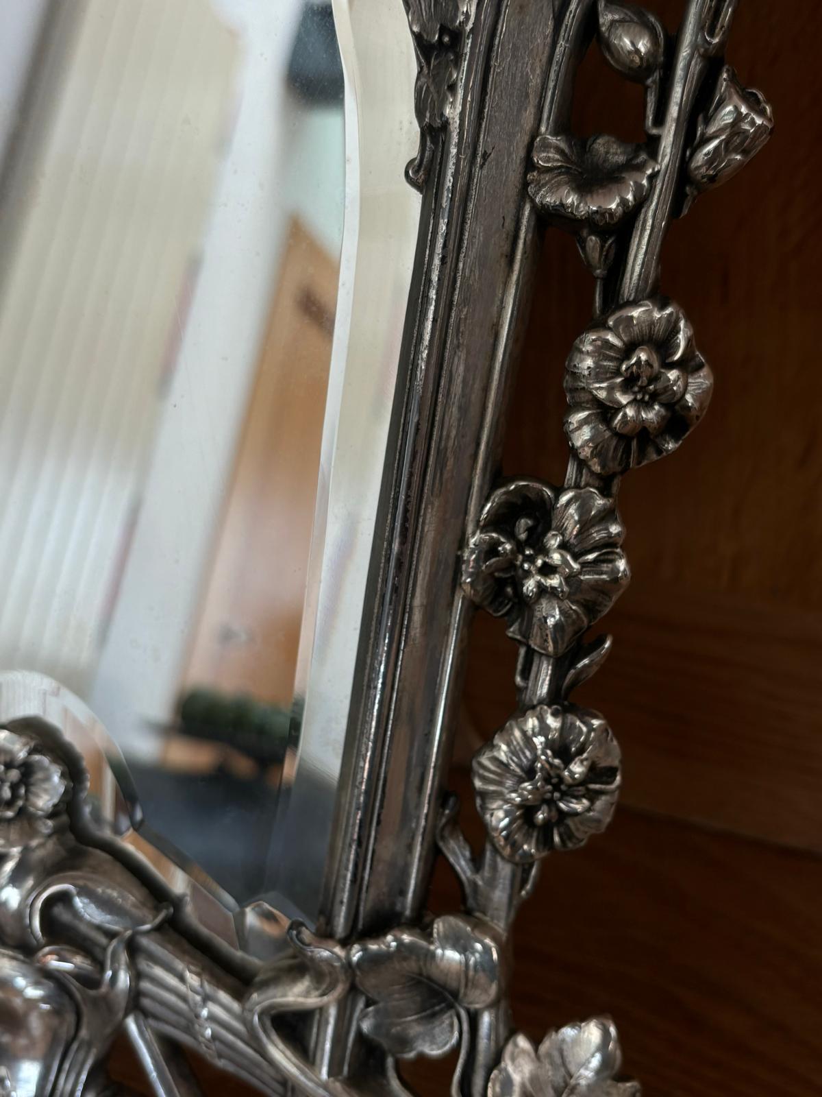 Art Nouveau Silver Bronze Table Mirror For Sale 7