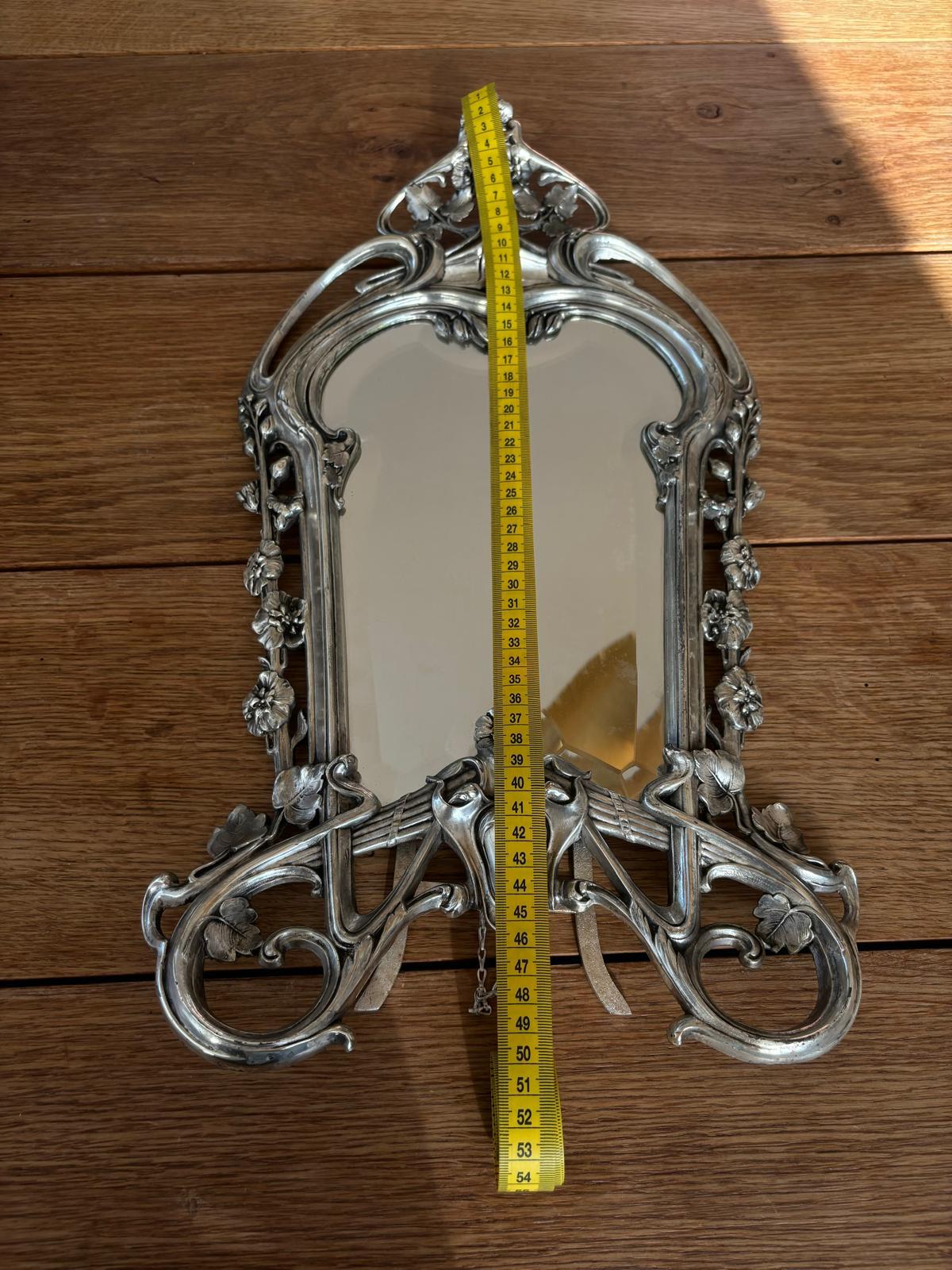 Art Nouveau Silver Bronze Table Mirror For Sale 11
