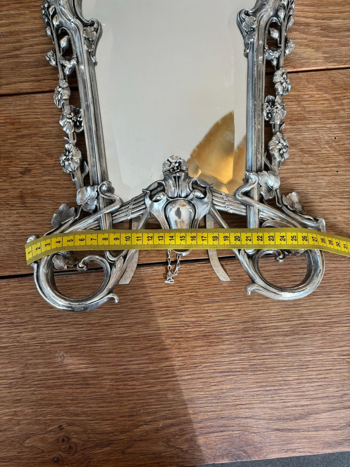 Art Nouveau Silver Bronze Table Mirror For Sale 12
