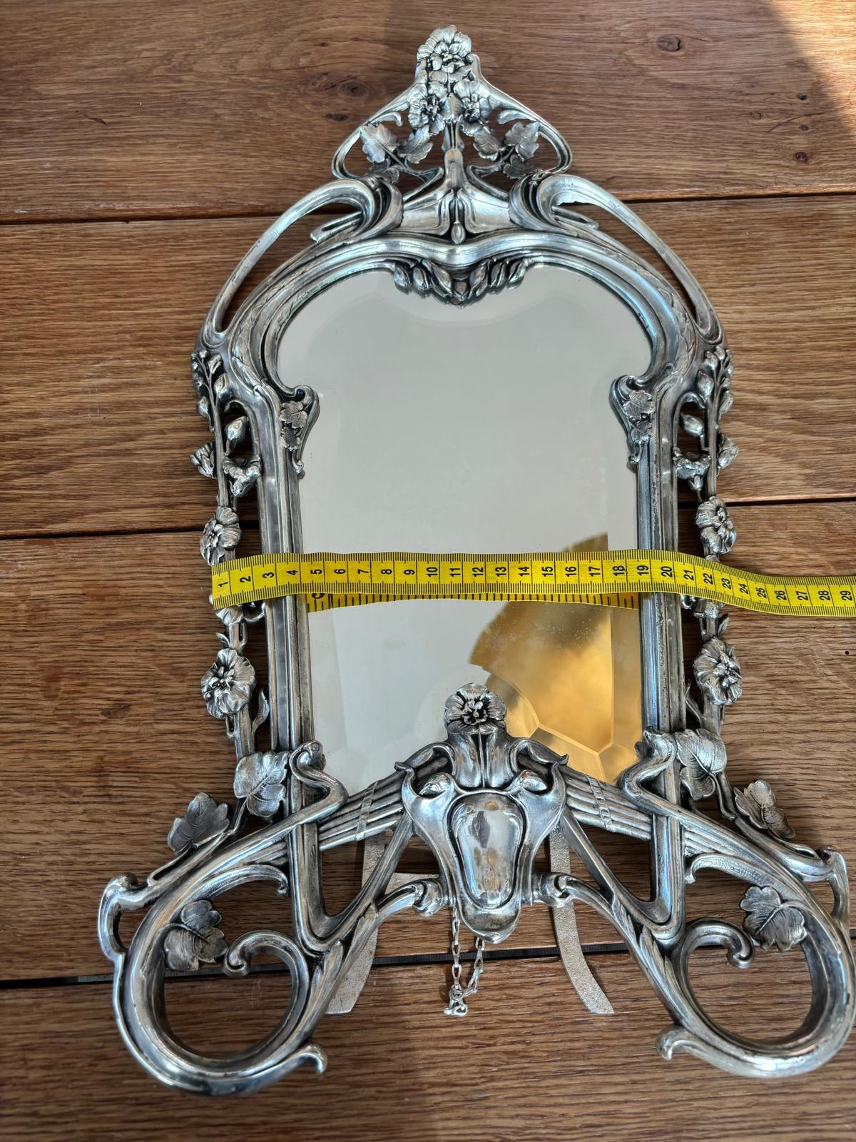 Art Nouveau Silver Bronze Table Mirror For Sale 13