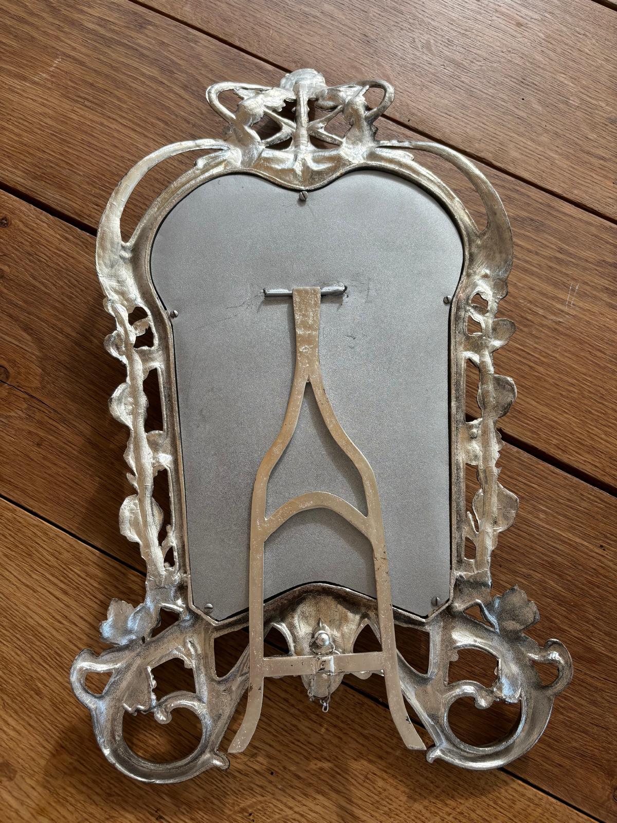 Art Nouveau Silver Bronze Table Mirror For Sale 14