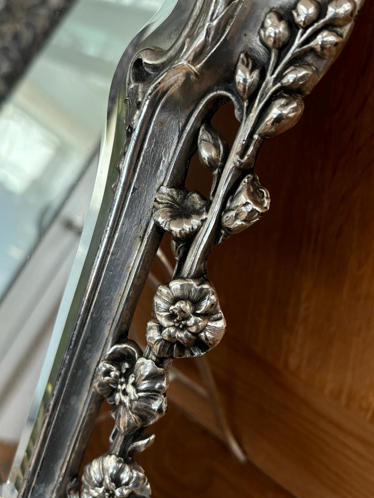 Art Nouveau Silver Bronze Table Mirror For Sale 1