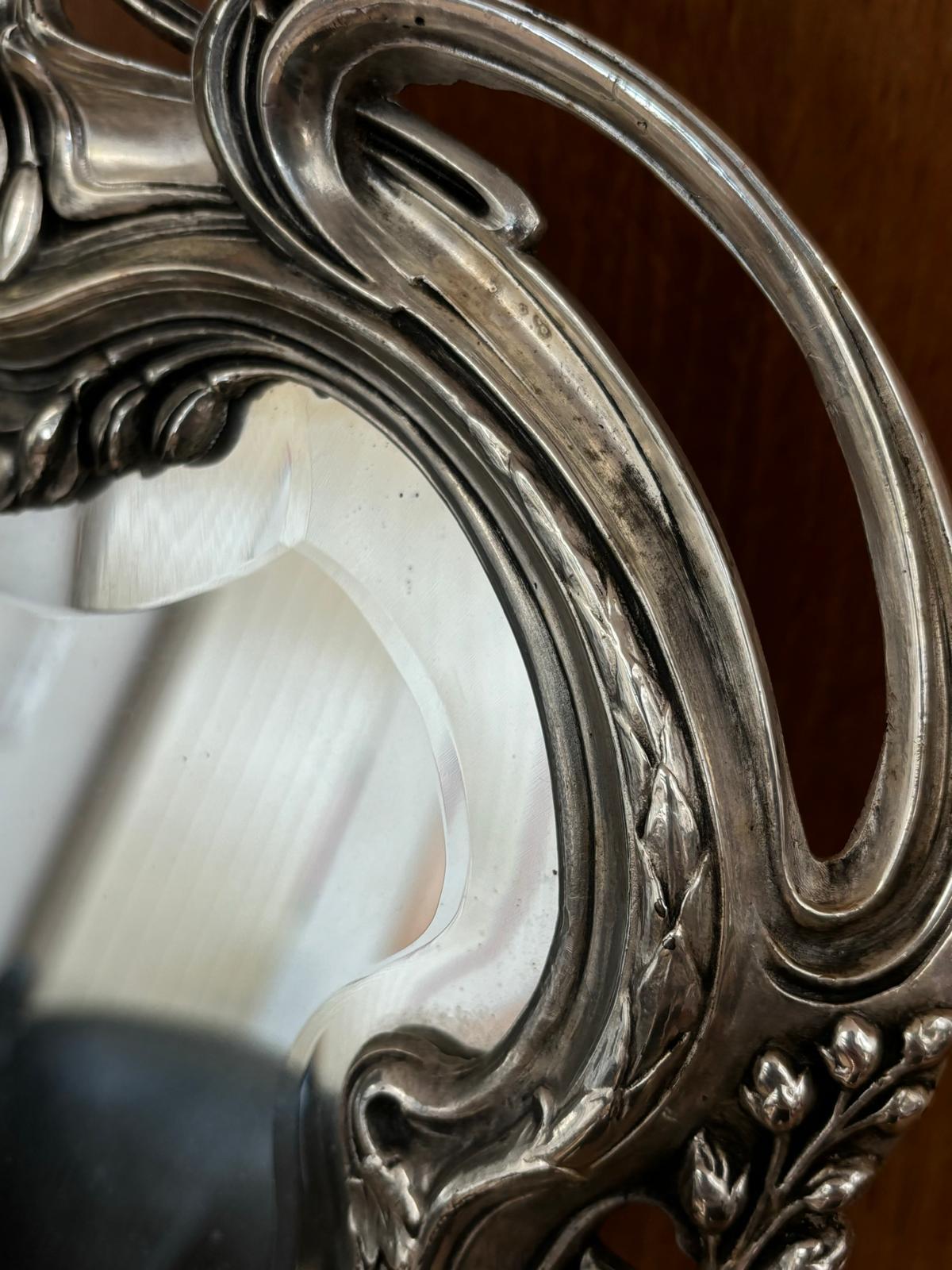 Art Nouveau Silver Bronze Table Mirror For Sale 2